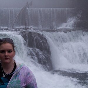 My baby girl in front of the mighty falls....