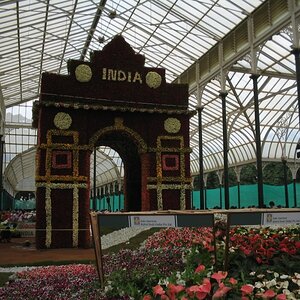 Closer view of the Flower decked replica of India Gate