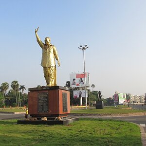 Statue of The champion chief minister of AP state YSR Reddy, who died in a chopper crash in the mountains.
http://en.wikipedia.org/wiki/Y._S._Rajasek