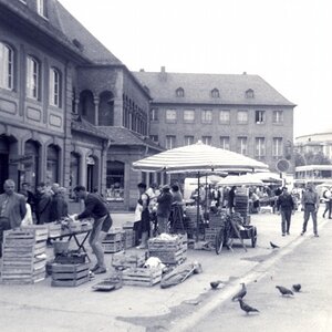 Small street market somewhere in Europe circa 1967