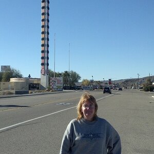My Lady near World's Tallest Thermometer in Baker, CA