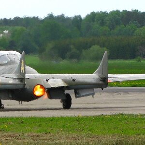 Vintage DH Vamtire Jet lighting up. Would you believe that part of this aircraft is built in wood (oak)? It was commissioned towards the end of WWII,