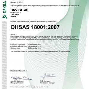 OHSAS 18001 certificate